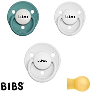 Bibs de LUX Schnuller mit Namen, Rund, Latex, Gr. 1, (2 White + 1 Island Sea-HK), 3'er Pack